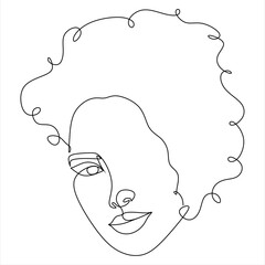 Continuous line drawing of Portrait of a Beautiful Woman's face. The Concept of Skin Beauty Care for young female models. Fashion beauty model with a white background. Vector