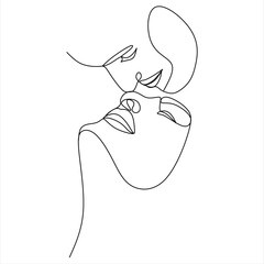 Obraz premium Continuous line, lovers show love, valentines style, hand drawn vector illustration