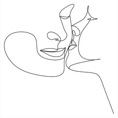 Continuous line, lovers show love, valentines style, hand drawn vector illustration