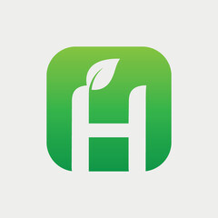 Green Leaf Detailed Logo Consisting of the Letter H