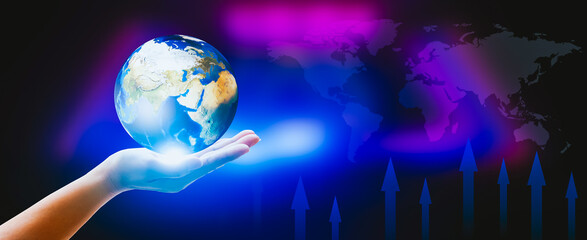 Female hand holding a globe. Natural resource conservation concept. environmental protection
.Elements of this image furnished by NASA