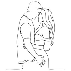 Continuous line drawing of women and men in love