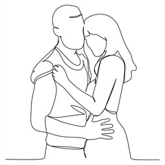 Continuous line drawing of women and men in love