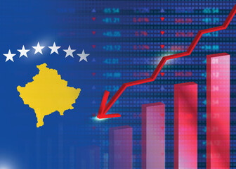 Fototapeta na wymiar Economic crisis in Kosovo.Financial crisis concept.Kosovo flag with stock chart
