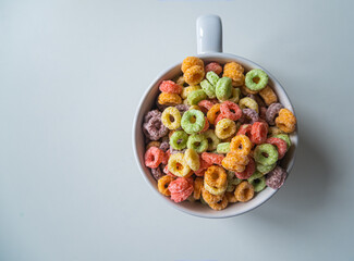 Top view of colorful round cereal bowl with copy space.