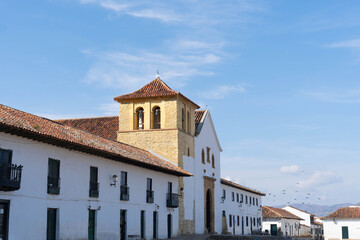 View of the main square of Villa de Leyva, Colombia.