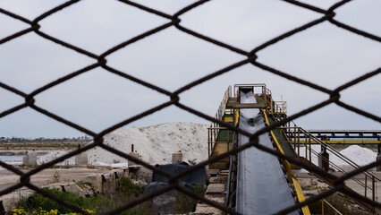 Salt pan of Margherita di Savoia. Apulia, Italy. salt processing.