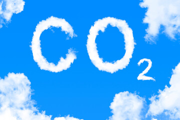 Naklejka na ściany i meble Blue sky with word CO2. Global warming concept. Natural disasters and cataclysms