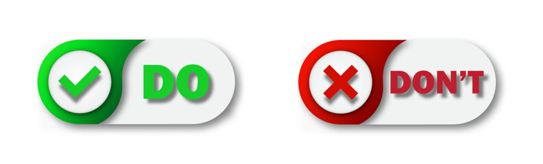 Do and Don't label set. Check mark and cross symbols. Flat vector illustration. - obrazy, fototapety, plakaty