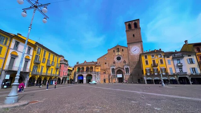 Circular panorama of Piazza della Vittoria, Lodi, Italy