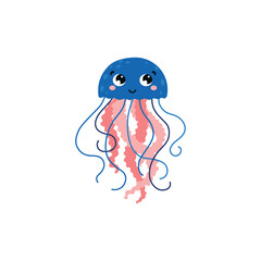 Happy smiling cartoon sea or ocean jellyfish flat vector illustration isolated. © Kudryavtsev