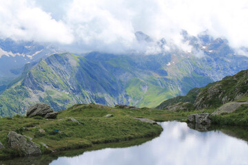 Fototapeta na wymiar Lauzon Lake in Chapelle en Valgaudemar in the french alps 