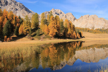 Naklejka premium The Mirror Lake in the hautes alpes the Natural Park of Queyras