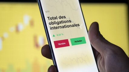 Un investisseur analyse un fonds etf total des obligations internationales sur un graphique. Un...