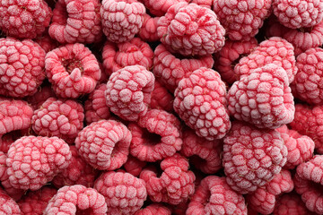 Tasty frozen raspberries as background, top view