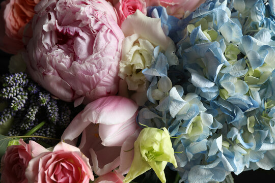 Beautiful bouquet of fresh flowers as background, closeup