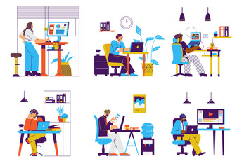 Set of outsource working people flat style, vector illustration