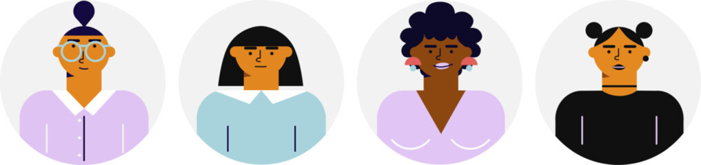 People in different avatars. Profile icons set including men and women. Icons for games, online communities, web forums. Vector illustration in cartoon flat style