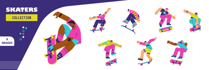 Set of jumping skater characters flat style, vector illustration © Kudryavtsev