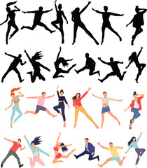 Fototapeta na wymiar jumping people in flat style, isolated, vector