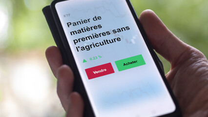 An investor's analyzing the stoxx global select dividend 100 etf fund on a screen. A phone shows the prices of STOXX Global select dividend 100