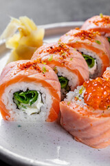 Sushi with salmon and red caviar