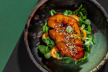 Brioche bun with sea bass teriyaki