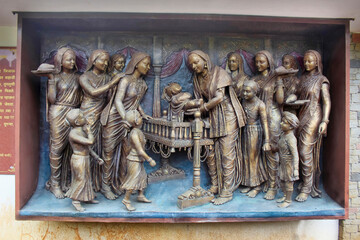 Naming ceremoney of Chatrapati Shivaji Maharaj, sculpture at Shiv Shrushti Garden, Aptale Rd, Junnar, Maharashtra, India
