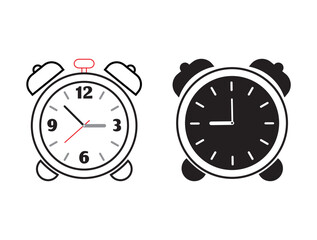 Alarm icons vector, Clock icons for computer, web and mobile app. Black and white style vector icons of clock.