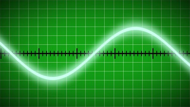 Motion Graphic created of sine wave moving from left to right on a green scope background.