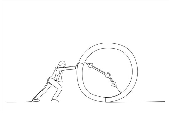 recommend clip art: Cartoon of Business woman Push Clock Businessman. Deadline Concept. Continuous line art style