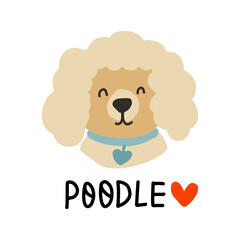 Cute cartoon dog. Poodle puppy hand drawn dog face with hand lettering dog lover quote. Cartoon dog. Printable stickers design element. Vector illustration on white background