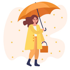 Girl in a raincoat under an umbrella