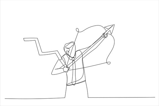 businessman aiming arrow at graph, line art clip art preview