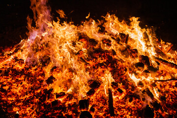  Burning coals from a fire abstract background.