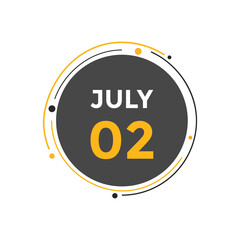 july 2 Calendar icon Design. Calendar Date 2th july. Calendar template 
