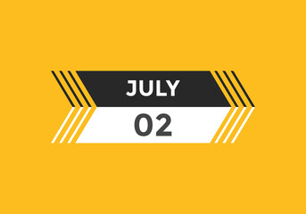 july 2 Calendar icon Design. Calendar Date 2th july. Calendar template 
