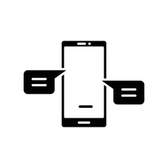 Chatting message on mobile cell phone icon. Simple solid style. Bubble talk, push alert, live chat concept. glyph vector illustration isolated on white background. EPS 10.