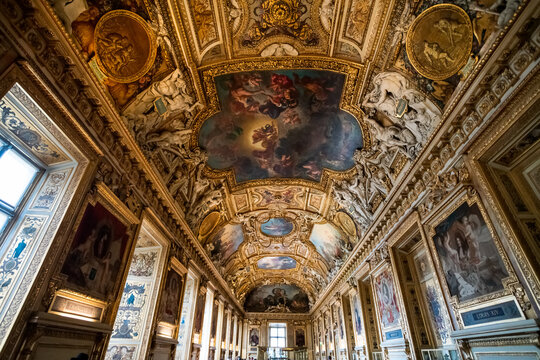 PARIS, FRANCE - February 15, 2018: Interior of the Louvre. Louvre Museum is one of the largest and most visited museums worldwide.