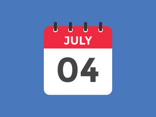 july 4 calendar reminder. 4th july daily calendar icon template. Vector illustration 
