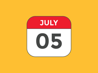 july 5 calendar reminder. 5th july daily calendar icon template. Vector illustration 
