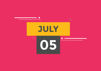 july 5 calendar reminder. 5th july daily calendar icon template. Vector illustration 
