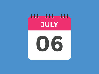 july 6 calendar reminder. 6th july daily calendar icon template. Vector illustration 

