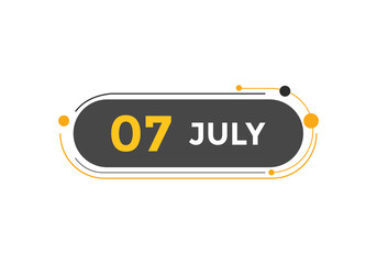 july 7 Calendar icon Design. Calendar Date 7th july. Calendar template 

