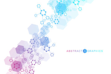 Science network pattern, connecting lines and dots. Technology hexagons structure or molecular connect elements