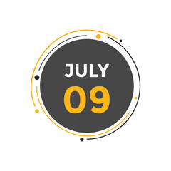 july 9 Calendar icon Design. Calendar Date 9th july. Calendar template 
