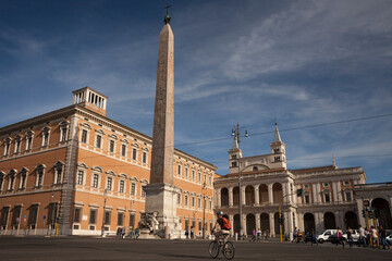 Fototapeta na wymiar Piazza of Giovanni Paolo II with the Archbasilica of Saint John Lateran in the background in Rome