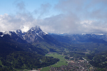 Naklejka na ściany i meble The view of Zugspitze mountain from Wank pick, Germany, Bavaria