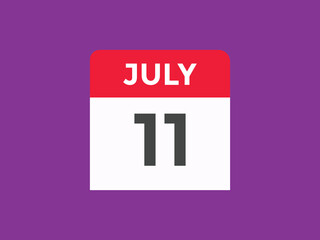 july 11 Calendar icon Design. Calendar Date 11th july. Calendar template 
