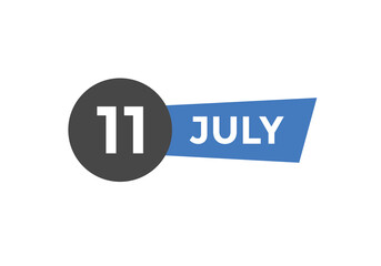 july 11 Calendar icon Design. Calendar Date 11th july. Calendar template 

